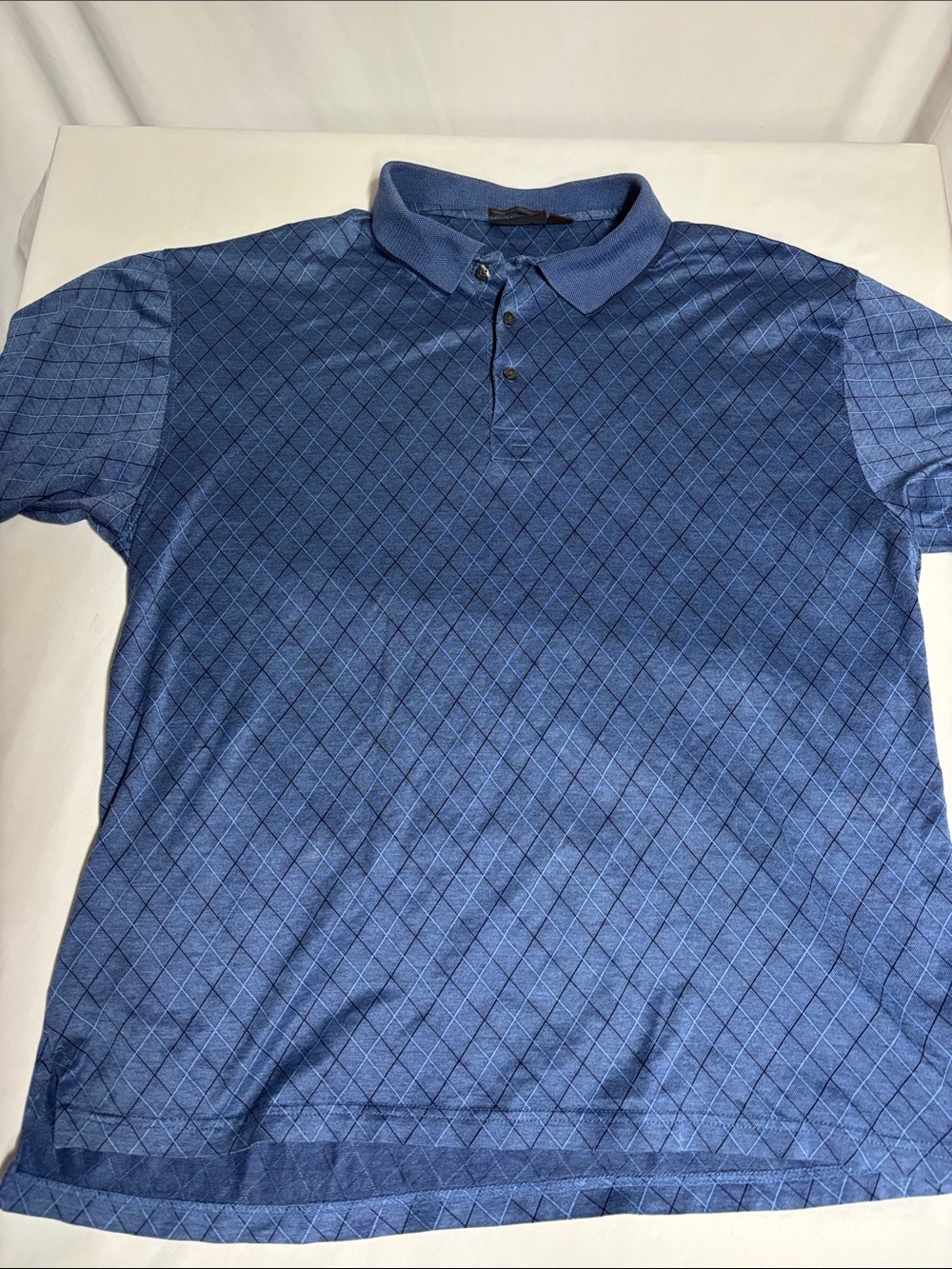 Tasso Elba Golf Men’s L Double Mercerized Cotton Blue Argyle Polo 100% Cotton